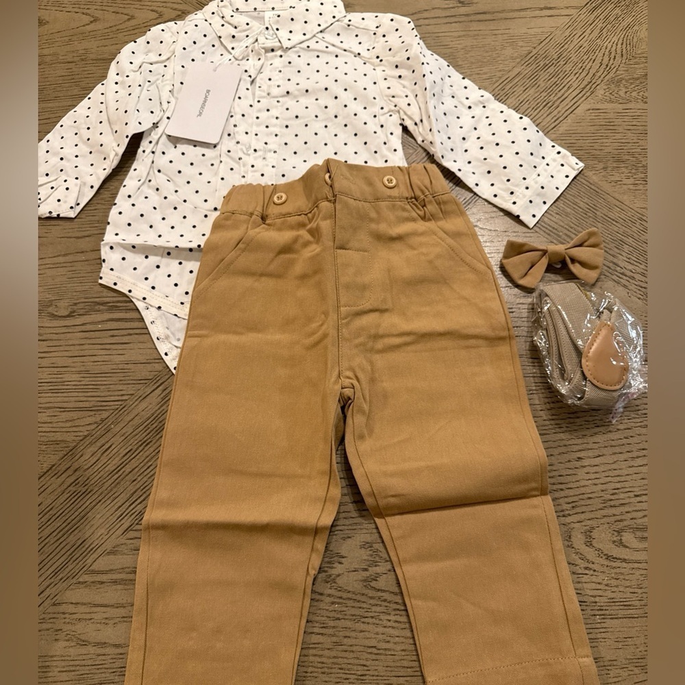 Baby Boys Pants SetsInfant Shirt+Pants+Bow Suspenders Size 9-12 Months